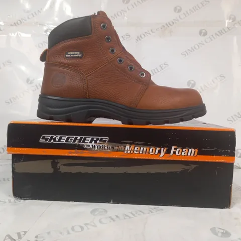 BOXED PAIR OF SKECHERS STEEL TOE FOR WORK BOOTS IN BROWN UK SIZE 9