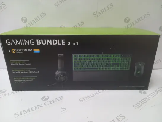 BRAND NEW BOXED RAZER GAMING BUNDLE 3 IN 1 TO INCLUDE - GAMING HEADSET, MEMBRANE RGB KEYBOARD AND ESSENTIAL GAMING MOUSE