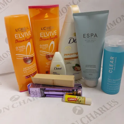 LOT OF 9 COSMETICS INCLUDING LOREAL ELVIVE CONDITIONER AND SHAMPOO, ESPA BODY REVIVER, CLEAR PAULA'S CHOICE