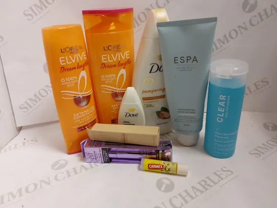 LOT OF 9 COSMETICS INCLUDING LOREAL ELVIVE CONDITIONER AND SHAMPOO, ESPA BODY REVIVER, CLEAR PAULA'S CHOICE