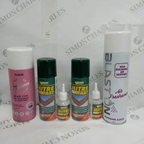 BOX OF APPROX 15 ASSORTED LIQUIDS TO INCLUDE - MITRE FAST, AIR FRESHNER, BLAST CAN ETC