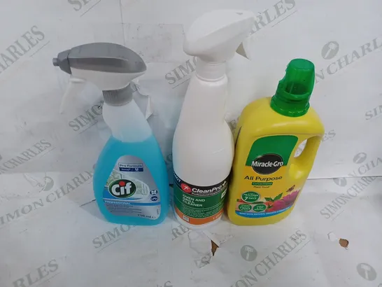 LOT OF ASSORTED HOUSEHOLD CLEANING ITEMS TOO INCLUDE CIF , OVEN AND GRILL CLEANER AND PLANT FOOD 