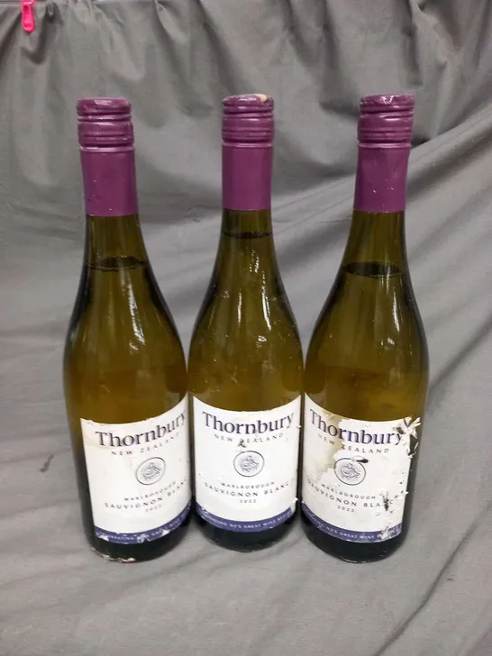 THREE BOTTLES OF THORNBURY NEW ZEALAND MARLBOROUGH SAUVIGNON BLANC 2022 750ML 