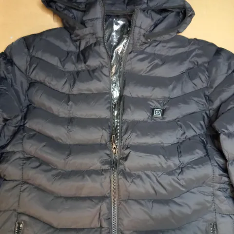 DESIGNER HOODED PADDED COAT IN BLACK SIZE L