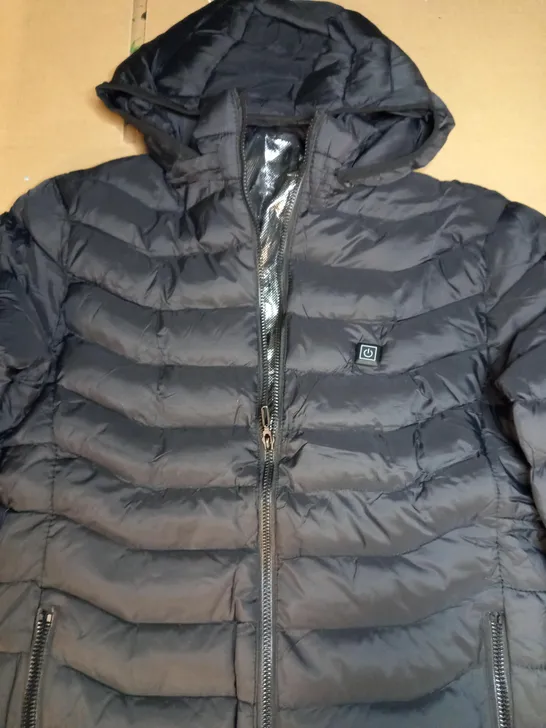 DESIGNER HOODED PADDED COAT IN BLACK SIZE L