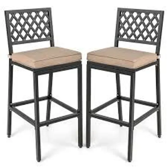 BOXED SET OF 2 COSTWAY BLACK/BEIGE METAL BAR STOOLS WITH CUSHIONS (1 BOX)