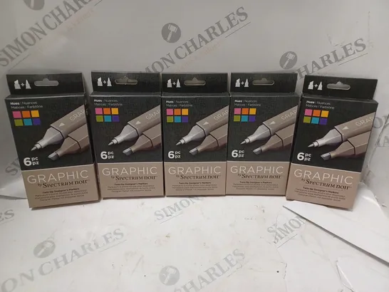 APPROXIMATELY 5 GRAPHIC BY SPECTRUM NOIR TWIN-TIP DESIGNERS MARKERS (6 PC PACK - HUES)