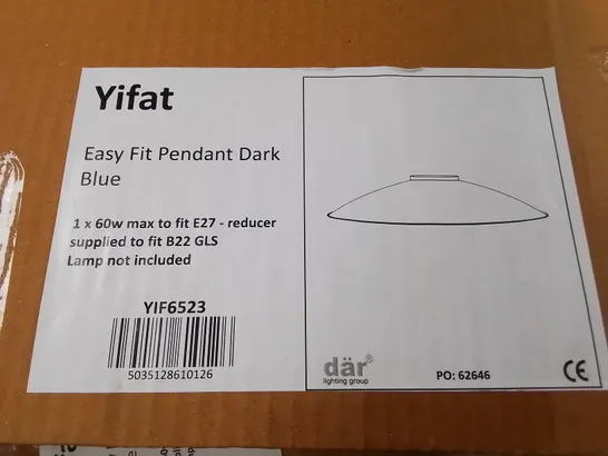 LOT OF APPROXIMATELY 16 ASSORTED LIGHTING ITEMS TO INCLUDE DAR WALL LIGHT,EASY FIT WHITE SHADES AND YIFAT PENDANTS IN DARK BLUE