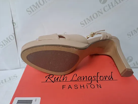 RUTH LANGSFORD HEELED SANDAL ALMOND LEATHER SIZE 7