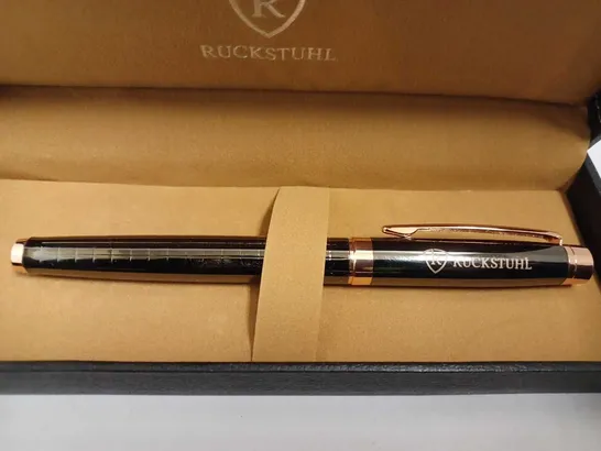 RUCKSTUHL STAINLESS STEEL LUXURY PEN IN GIFT BOX – BLACK & ROSE GOLD COLOUR CASE - HAND ASSEMBLED 