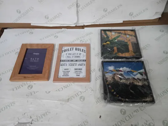 3 PIECES OF BORDERED ART AND 1 HAMPTON MY UNIVERSE PHOTO FRAME 