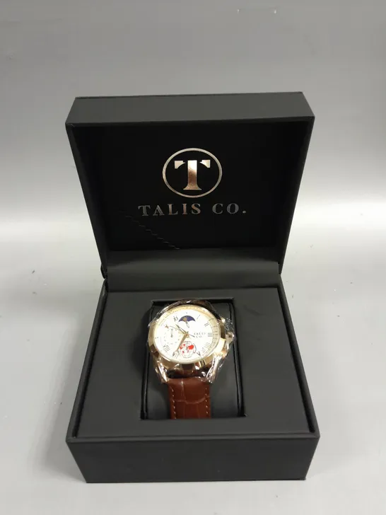 MENS TALIS CO 7120 CHRONOGRAPH WATCH – MOON PHASE MOVEMENT – GENUINE LEATHER STRAP