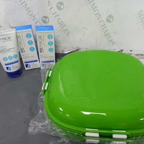 APPROXIMATELY 12 ASSORTED ITEMS TO INCLUDE TUPPERWARE LIDS, SEAMAGIK MOISTURISER, SEAMAGIK FACIAL WASH, ETC - COLLECTION ONLY