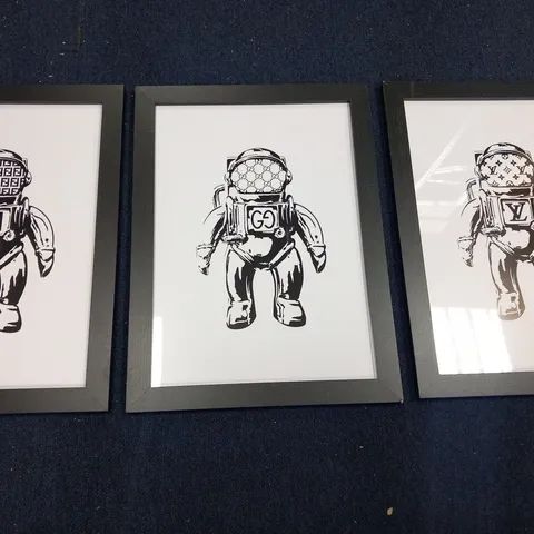 3 FRAMED THEFT ART ASTRO PRINTS TO INCLUDE; LV, GG AND FF