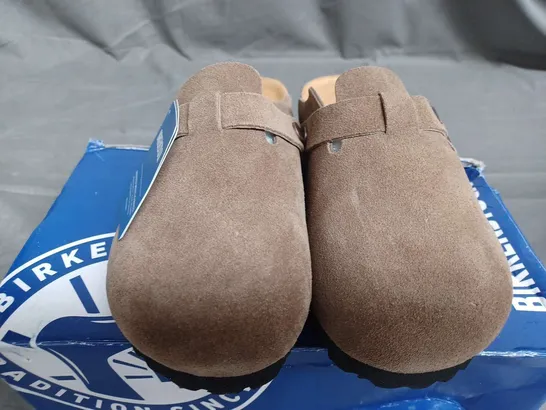 BOXED PAIR OF BIRKENSTOCK SANDALS IN STONE - SIZE 38