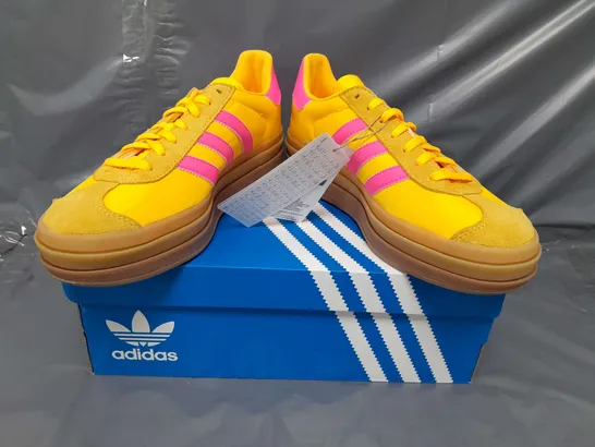 BOXED PAIR OF ADIDAS GAZELLE BOLD IN YELLOW/PINK UK SIZE 6.5