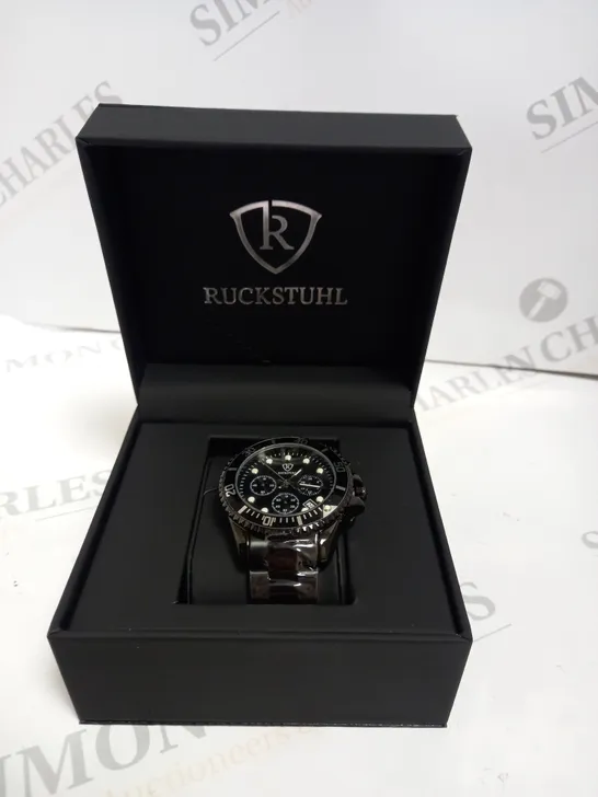 MENS RUCKSTUHL CHRONOGRAPH 8829 WATCH – BLACK DIAL - STAINLESS STEEL STRAP – 3ATM WATER RESISTANT – DATE FUNCTION