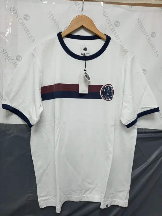 PRETTY GREEN TIMOR T-SHIRT IN WHITE/RED/NAVY - XL