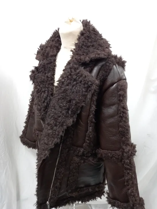 BROWN TOPSHOP COAT WITH FUR - UK SIZE 10