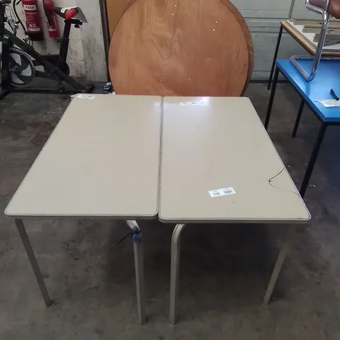 2X SMALL WOODEN TABLES WITH METAL LEGS 