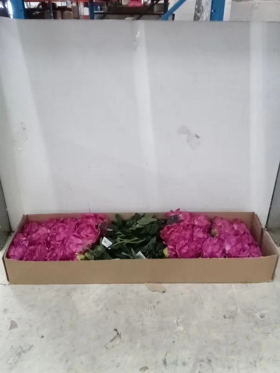 BOXED BRAND NEW 68CM PEONY SPRAY WITH 1FLOWER 1BUD AND 5 LEAVES (DARK FUSCHIA) SILK FLOWERS 