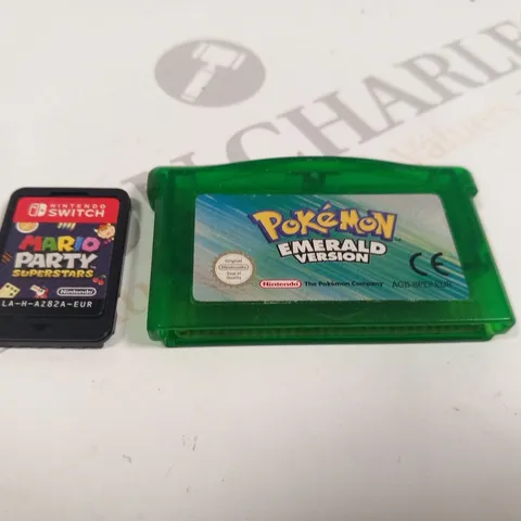 2 ASSORTED COMPUTER GAMES TO INCLUDE; NINTENDO SWITCH MARIO PARTY SUPERSTARS AND GAMEBOY ADVANCE POKEMON EMERALD VERSION