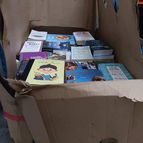 CAGE OF ASSORTED BOOKS, INCLUDING, ROY OF ROVERS ALBUM 1987, HARRY POTTER PHILOSOPHERS STONE, ATLAS OF SECOND WORLD WAR, COOKERY & LIFESTYLE BOOKS, CHILDRENS BOOKS, NOVELS. 