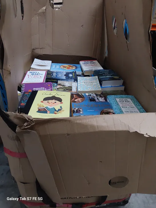 CAGE OF ASSORTED BOOKS, INCLUDING, ROY OF ROVERS ALBUM 1987, HARRY POTTER PHILOSOPHERS STONE, ATLAS OF SECOND WORLD WAR, COOKERY & LIFESTYLE BOOKS, CHILDRENS BOOKS, NOVELS. 