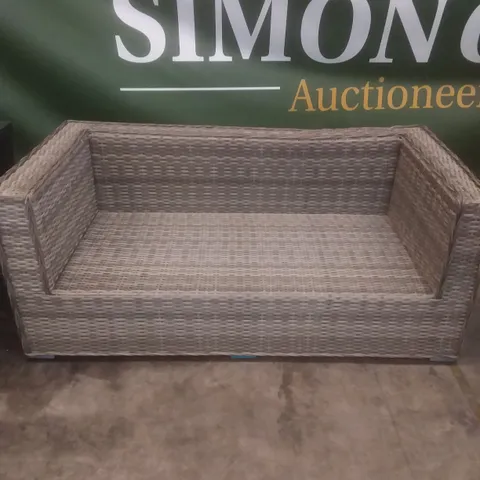 RATTAN EFFECT 2 SEATER GARDEN SOFA GREY