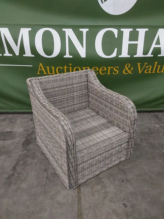 BOXED PRIMROSE LIVING GARDEN AND PATIO CURVED ARM SINGLE ARMCHAIR IN LIGHT GREY 