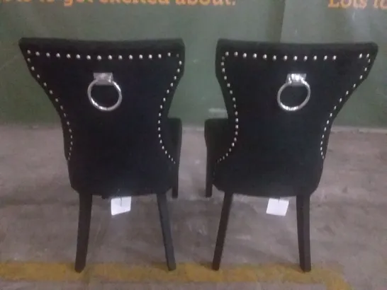 SET OF 2 DESIGNER RENZO UPHOLSTERED BUTTONED RING BACK DINING CHAIRS BLACK LEGS