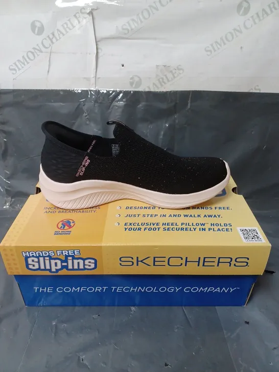 SKECHERS SLIP-INS TRAINERS BLACK GLITTER SIZE 6