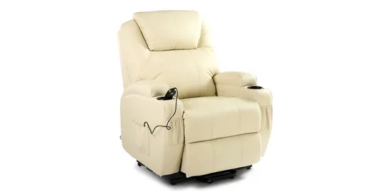 BOXED CREAM LEATHER RISE & RECLINER EASY CHAIR (2 BOXES)