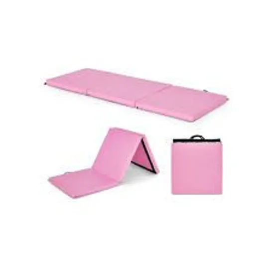 BOXED COSTWAY TRI-FOLD FOLDING EXERCISE MAT WITH PU LEATHER COVER - PINK