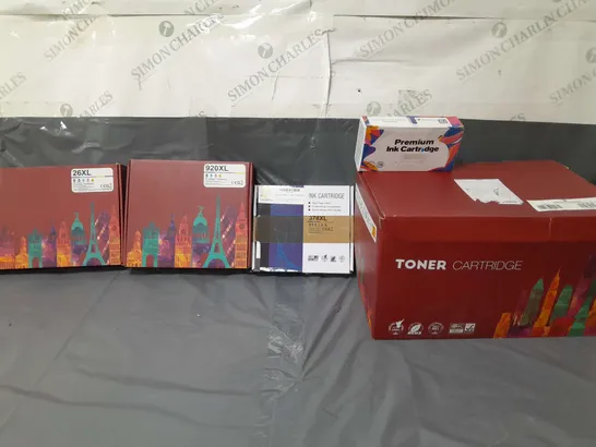 BOX OF APPROXIMATELY 25 ASSORTED ITEMS TO INCLUDE - PREMIUM INK CARTRIDGE ,TONER CARTRIDGE , COLORKING INK CARTRIDGE 378XL ETC