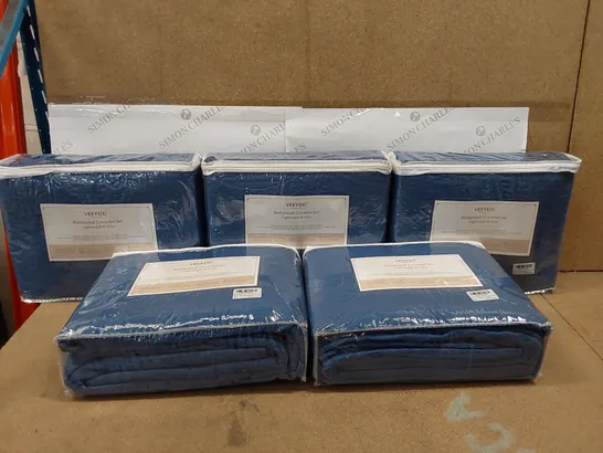 BOX OF 5X VEEYOO BEDSPREAD COVERLET SETS - NAVY BLUE, KING SIZE (1 BOX)