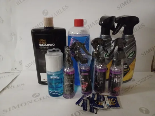 LOT OF APPROX. 10 ASSORTED VEHICLE CLEANING PRODUCTS TO INCLUDE HYBRID SOLUTIOINS CERAMIC WET WAX, RAYHONG 3-IN-1 HIGH PROTEGTION QUICK COATING SPRAY, MER AUTOSHINE SHAMPOO ETC.