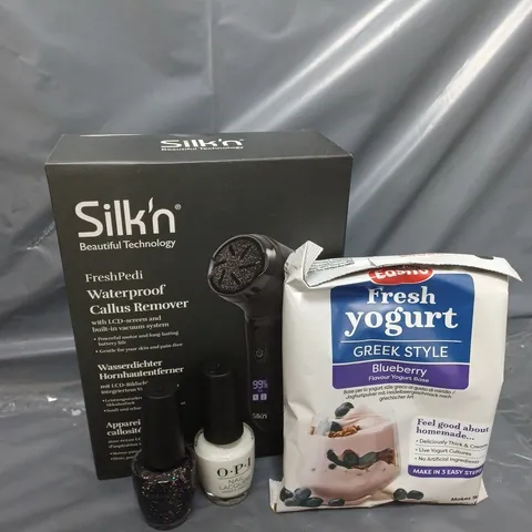 APPROXIMATELY 10 ASSORTED ITEMS TO INCLUDE SLIK'N WATERPROOF CALLUS REMOVER, NAIL LACQUER, FRESH YOGHURT, ETC