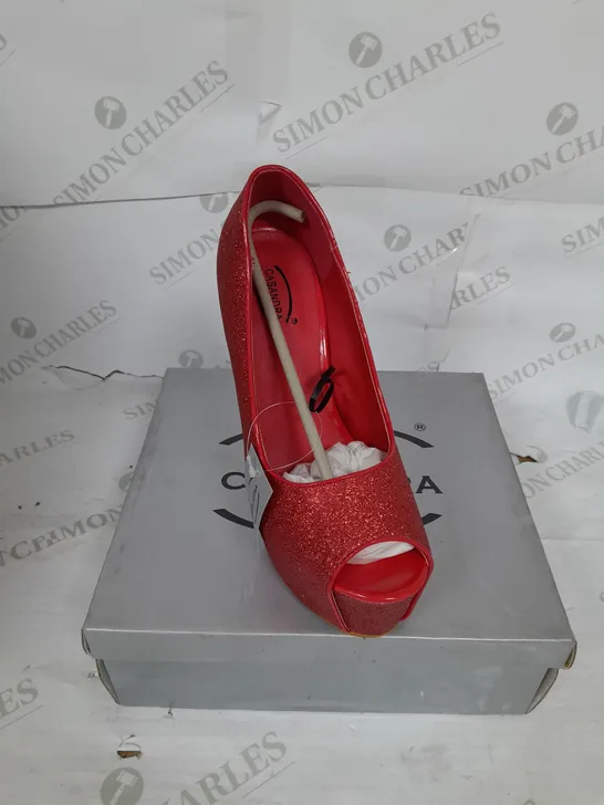 CASSANDRA  PLATFORM STILLETO HEEL IN RED GLITTER SIZE 5