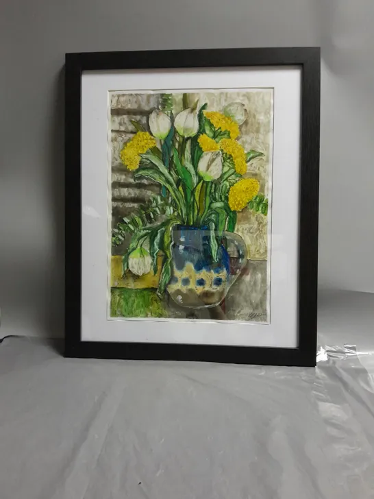 FRAMED FLORAL PAINTING APPROX 45CMX55CM