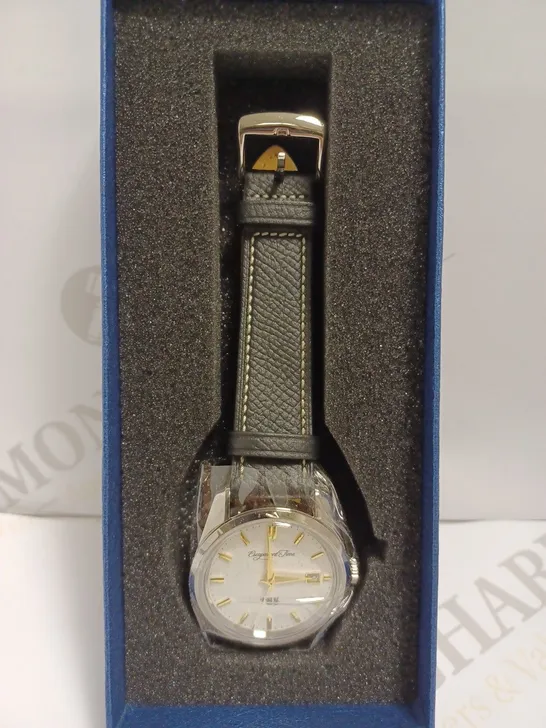 BOXED ELEGANT TIME WATCH WITH BLACK LEATHER EFFECT STRAP