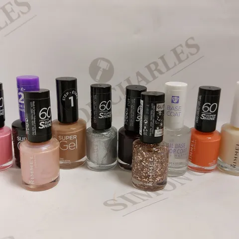 BOX OF APPROX 10 RIMMEL POLISHES TO INCLUDE 60 SECOND SUPER SHINE AND GEL POLISH