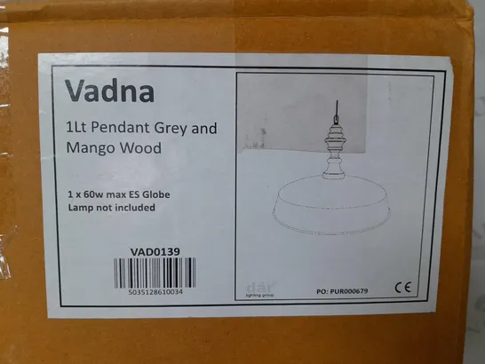 BOXED VADNA 1-LAMP CEILING LIGHT IN PENDANT GREY AND MANGO WOOD