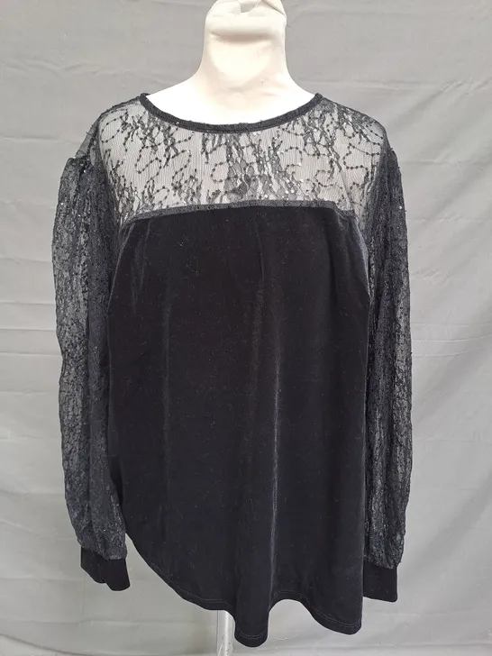 MONSOON DANICA VELVET SEQUIN & LACE TOP- BLACK XL