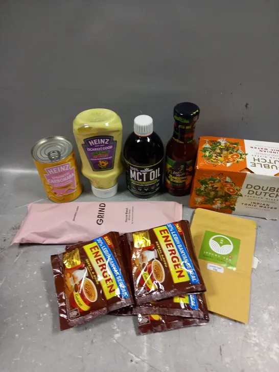 APPROXIMATELY 10 ASSORTED FOOD/DRINK PRODUCTS TO INCLUDE GRIND COFFEE, MCT OIL, INDIAN TONIC WATER ETC - COLLECTION ONLY 