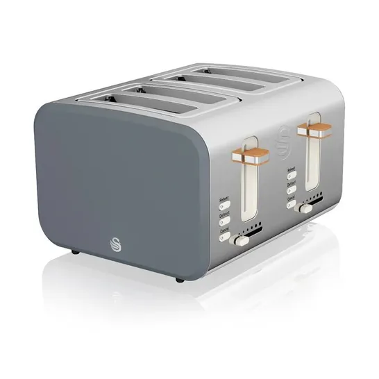 BOXED SWAN NORDIC 4-SLICE TOASTER WITH DEFROST/REHEAT/CANCEL FUNCTIONS 