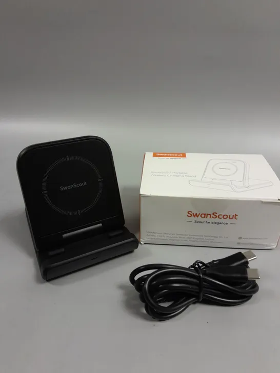 BOXED SWAN SCOUT PORTABLE WIRELESS CHARGING STAND 