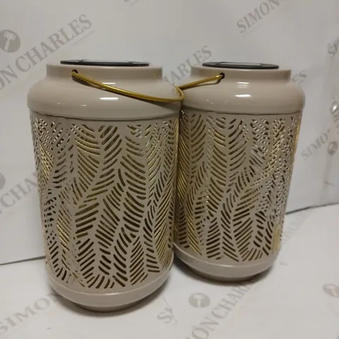 GARDEN REFLECTIONS SET OF 2 PATTERNED SOLAR LANTERNS, LEAF