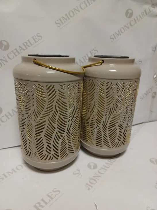 GARDEN REFLECTIONS SET OF 2 PATTERNED SOLAR LANTERNS, LEAF