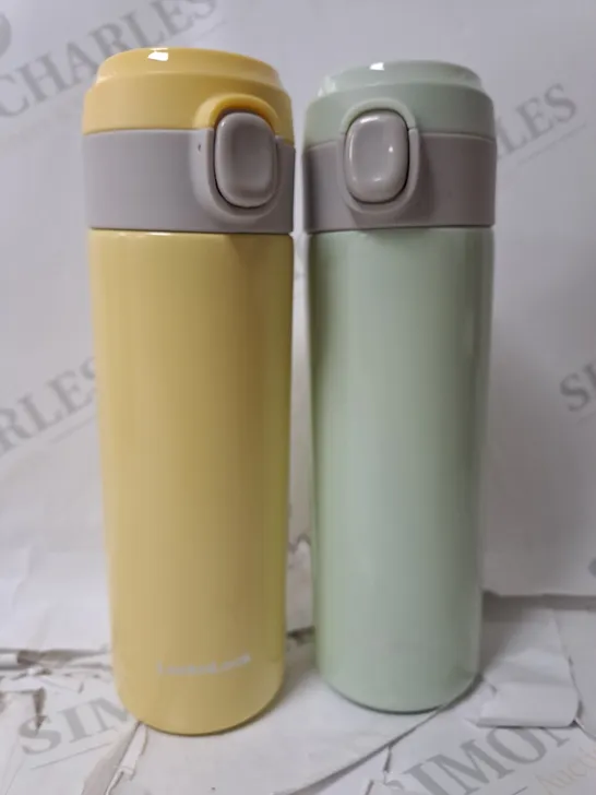 LOCK & LOCK SET OF 2 STAINLESS INSULATED DAILY POP PASTEL WATER BOTTLES